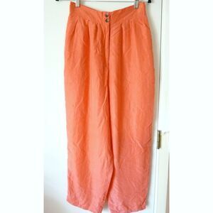 IOIO Design 100% Silk Pants Coral Orange High Elastic Waist Wide Leg Vintage L